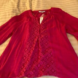 Fundamental Things NWT Oversized Blouse With Lace Inserts & 3/4 Sleeve. Size S.